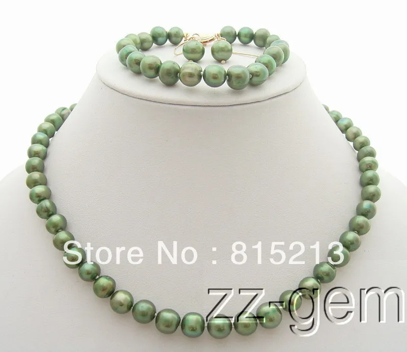 

ddh0331 Green Pearl Necklace&Bracelet&Earring Set