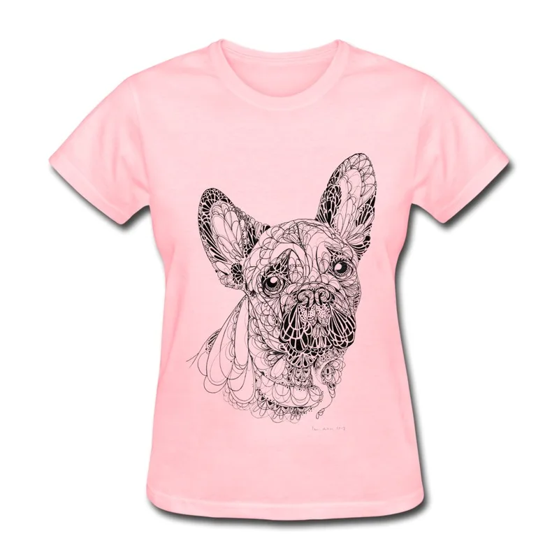 T-Shirt Women Slim Fit Line drawing bulldog Creat Own T Shirts Top Brand | Женская одежда