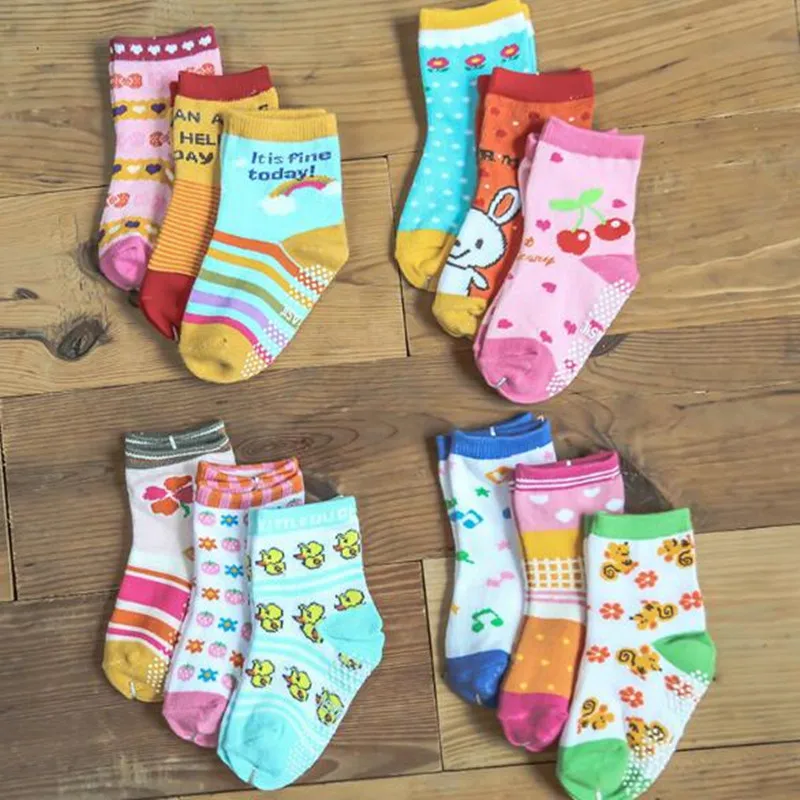 12PAIRS=24PCS 100 cotton Baby socks baby girl socks floor socks cartoon kid's socks FD7458in