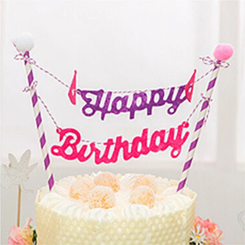 

2pcs Birthday Cake Flag Multi-shape Cupcake Topper With Paper Straw Triangle Flags Banner Baking Cake Decoration Party Supplies