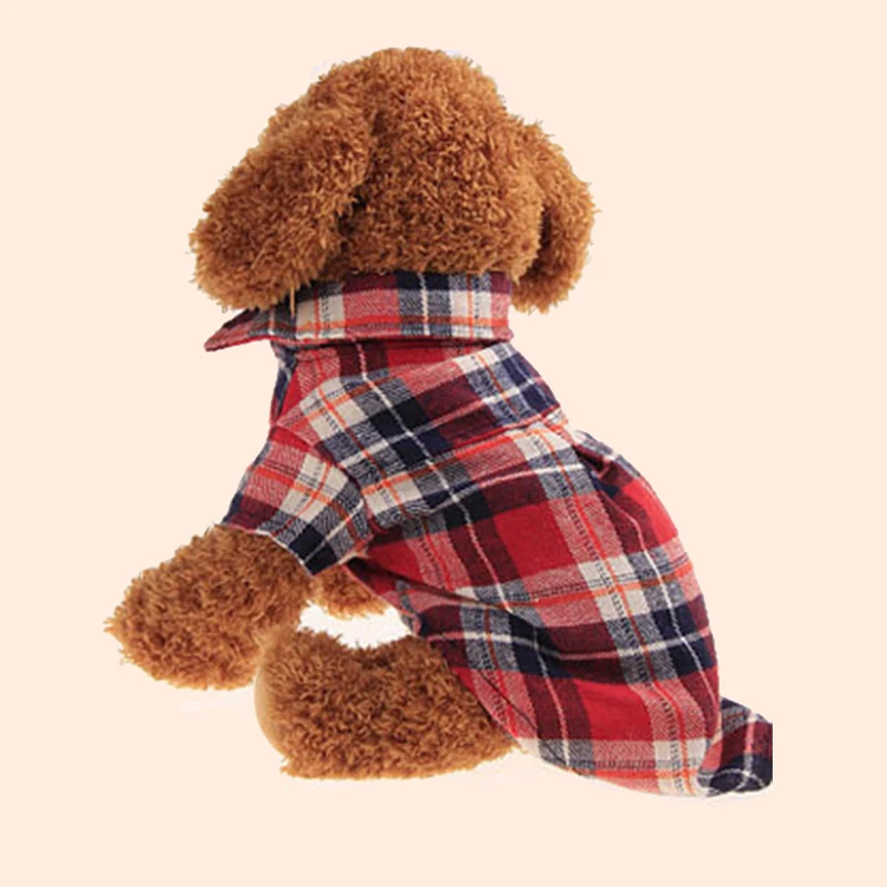 

small pet dog, cotton cloth, handsome boy, checked shirt, lapel coat, cat jacket, clothing, costume, top costume XS XL