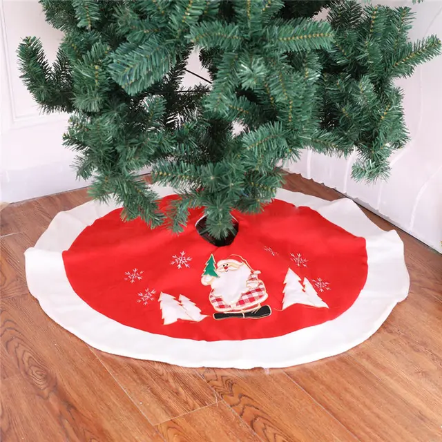 90cm White Red Christmas Tree Skirt Santa Clause Embroidery Rug Under