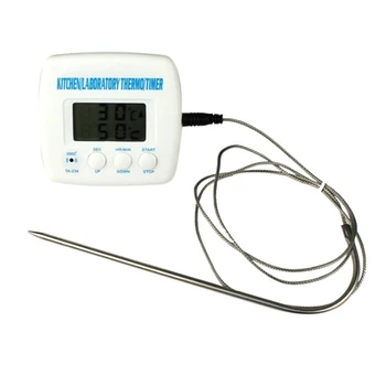 

2 in 1 Kitchen Food Meat BBQ Tempreture Teaster with Probe Timer Alarm Function LCD Display Thermometer