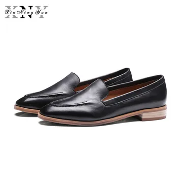 

New Arrival Genuine Leather Women Flats Slip on Square Toe Sewing Soft Leather Footwear Fashion Casual Ladies Loafer Shoes Woman