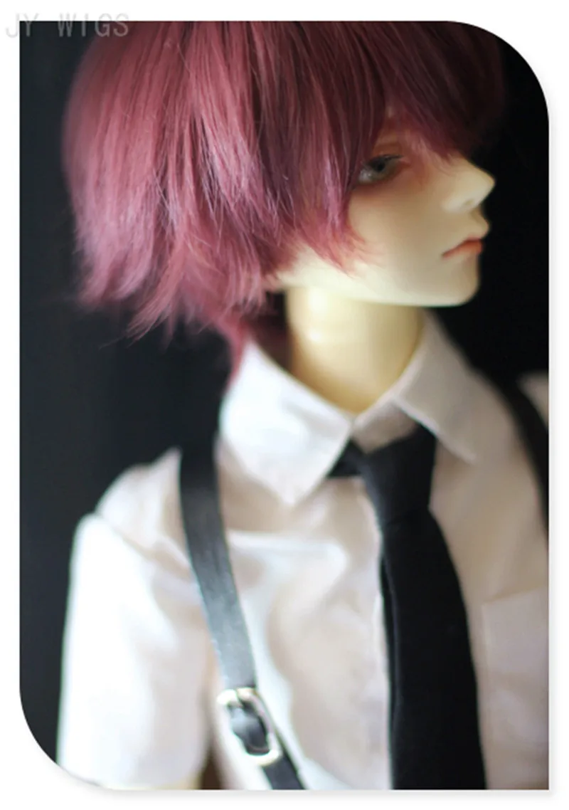 1/3 BJD Doll Boy Wig Burgundy Hair Short Straight Synthetic Heat