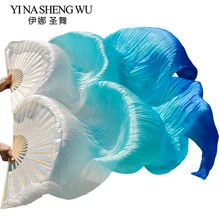 Натуральный шелк/имитация шелка танцевальные вентиляторы 1 шт. левая+ правая рука танец живота вентиляторы 180x90 см ручной работы бамбуковые ребра танцевальные вентиляторы