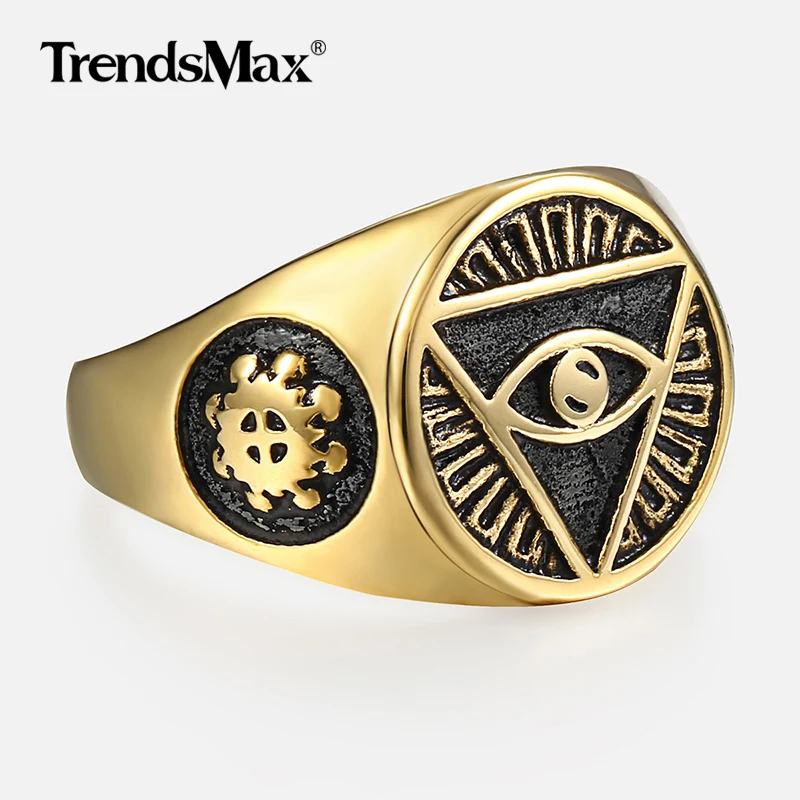Мужское кольцо 316L, кольца из нержавеющей стали для мужчин, золото, серебро, цвет Illuminati, Пирамида Глаз, хип-хоп ювелирные изделия, дропшиппинг HR365
