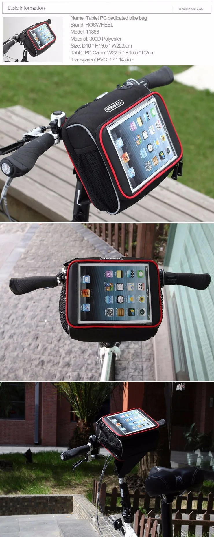 Высокое качество ROSWHEEL iPad бортовой складываемый Руль Велосипеда Сумка Велоспорт MTB сумка Рамка передняя Труба велосипедная сумка 11888 черный