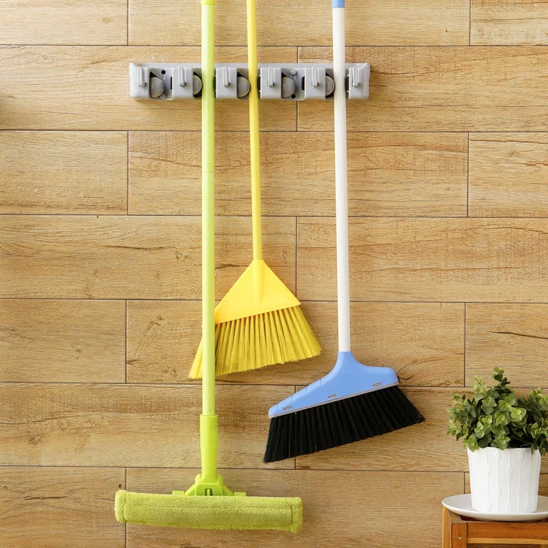 ABS Wall Mounted Hanger Storage Rack 5 Position Kitchen Mop Brush Broom