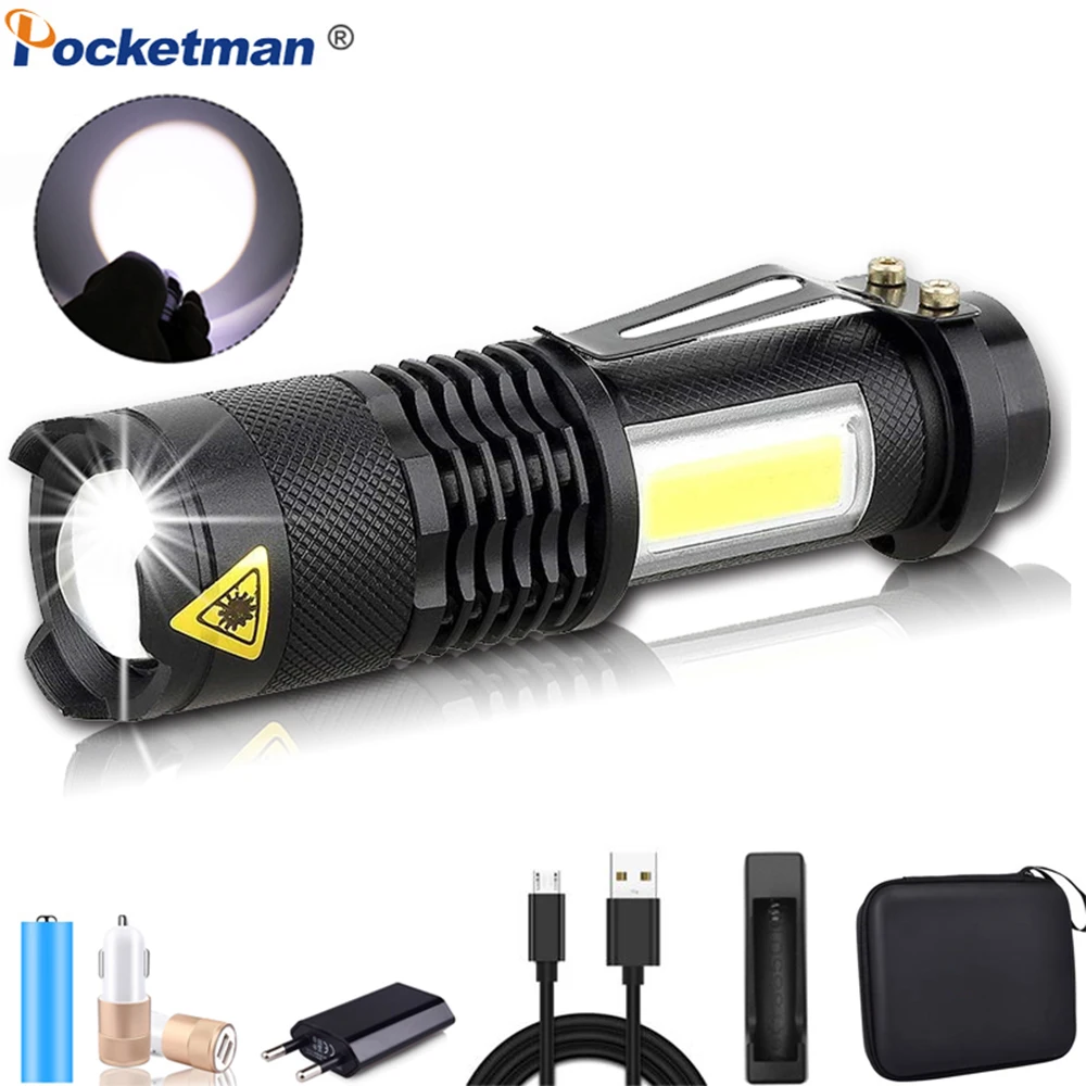 

3800LM LED Flashlight Portable COB Torch Q5 Powerful Zoomable Flashlight Waterproof Penlight Mini Flashlight By AA 14500 Battery