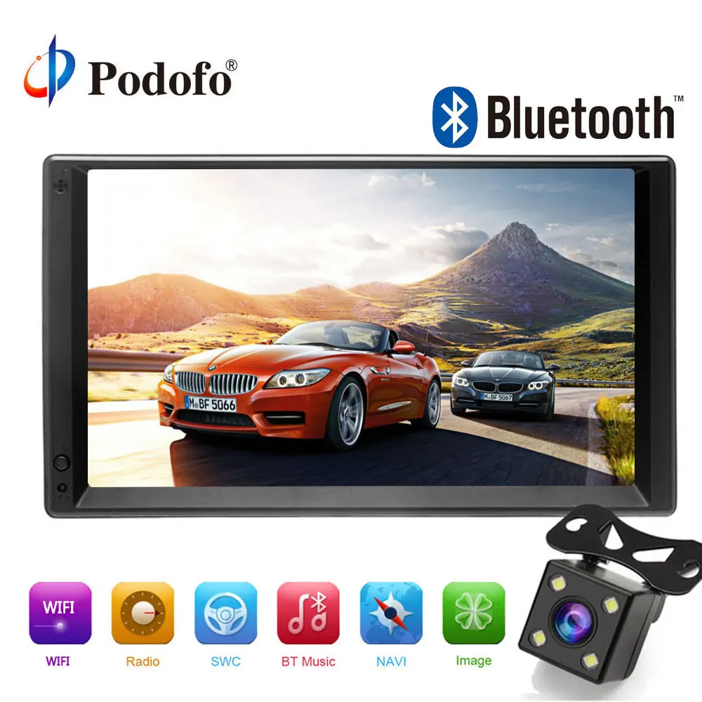 

Podofo 2 Din Android Car Radio Universal GPS Navigation WIFI Car Multimedia Player HD Touch Video Stereo Audio With Rear Camera