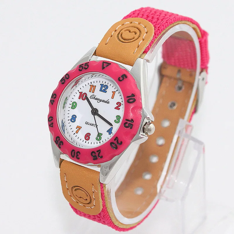 Черный тканевый ремешок детский подарок для мальчиков и девочек обучающий репетитор кварцевые наручные часы U32H детские часы время обучения подарки - Цвет: Hot pink