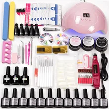 Маникюрный набор, 12 цветов, гелевая Акриловая Сушилка для ногтей, светодиодная УФ-лампа для ногтей, электрическая ручка для маникюра, набор инструментов для наращивания ногтей