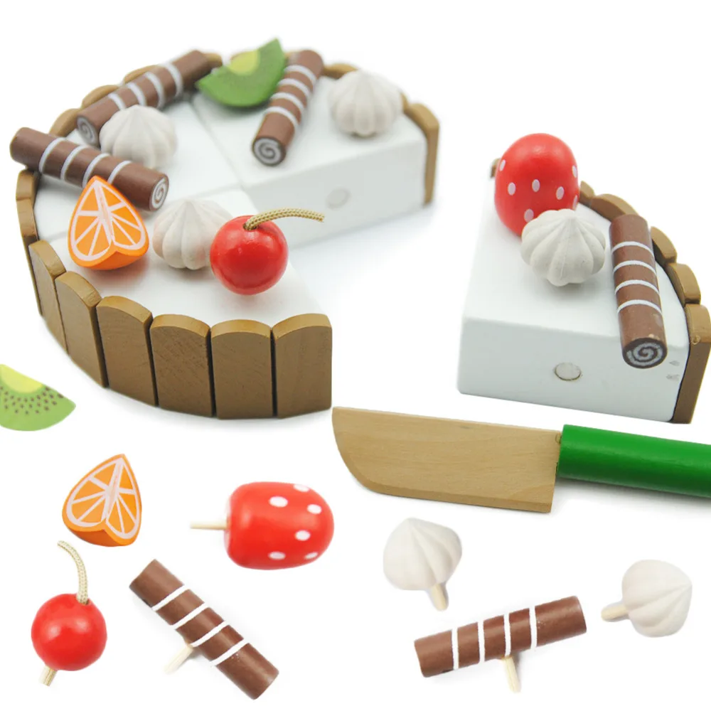1 Set Miniature Food Fruit Cake Set Wooden Cutting Toys for Kid Cakes