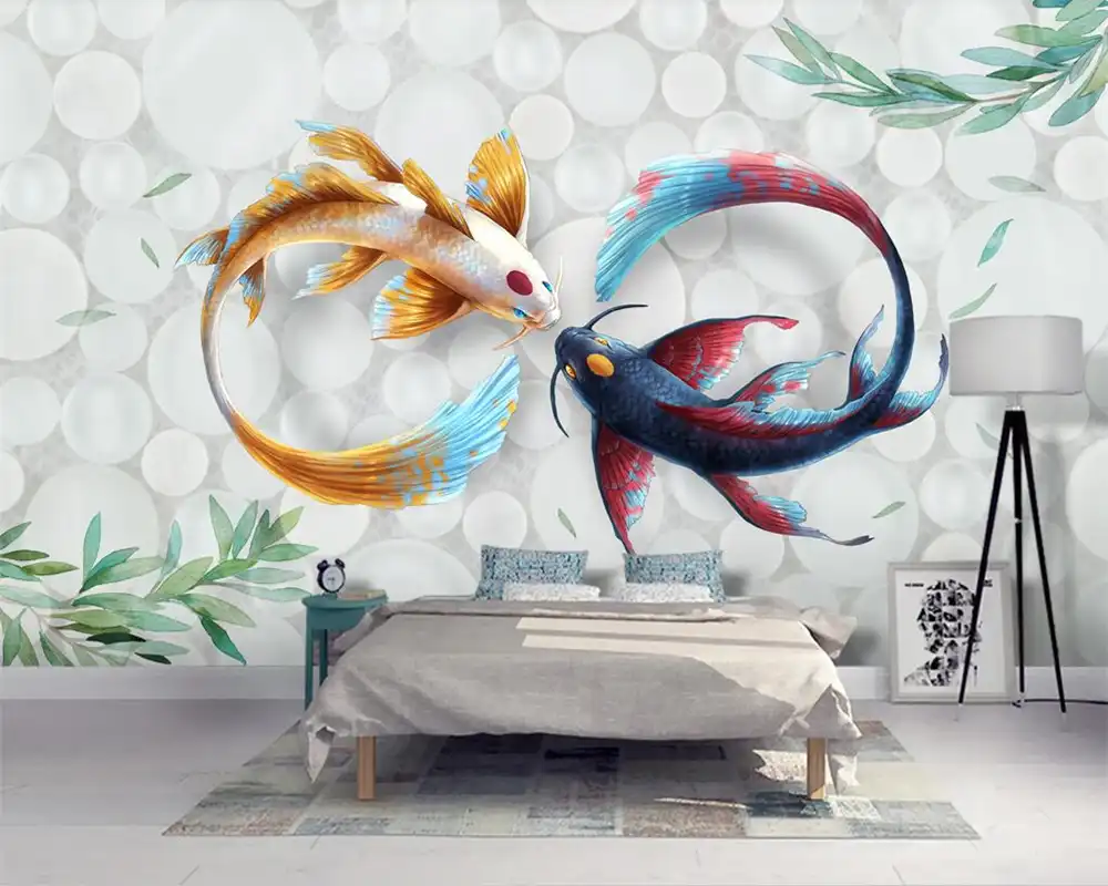 Beibehang Custom Wallpaper Hand Painted Modern Stylish Watercolor Koi Fish Fresco Tv Couch Background Wall Murals 3d Wallpaper