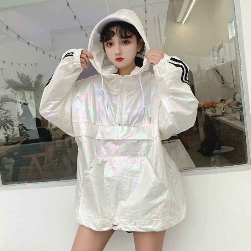 

Spring Harajuku Hooded Pullover Jacket Women 2019 Fashion Loose Casual Thin Tops Korean Long Sleeve Summer Sunscreen Outwear