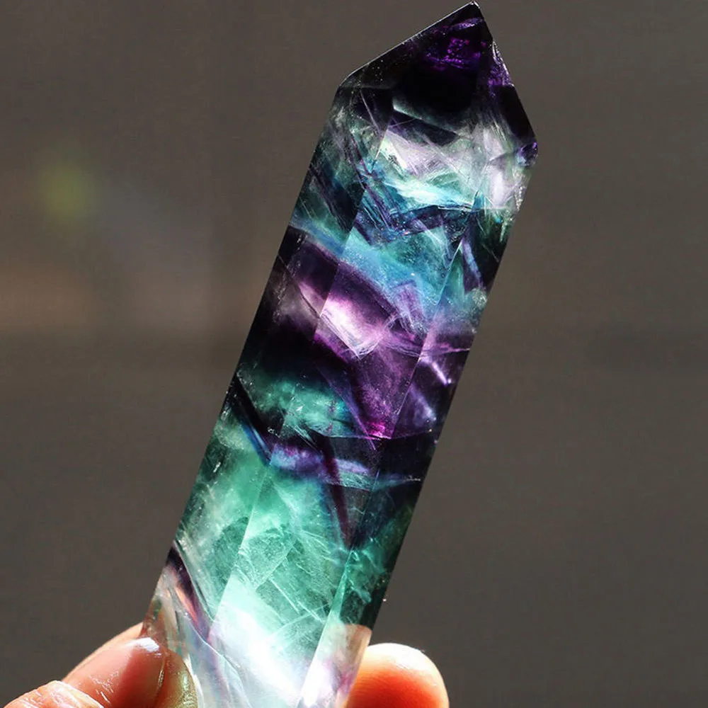 

Home Decoration Natural Hexagonal Crystal Quartz Healing Fluorite Wand Stone Ornament Purple Green Gem Decor #25