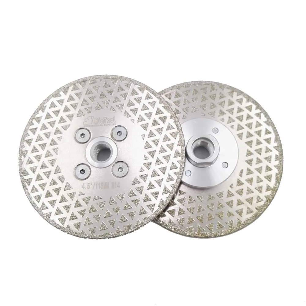 DIATOOL 2pcs 4.5" Coated diamond cutting & grinding disc M14 flange granite marble 115MM Both