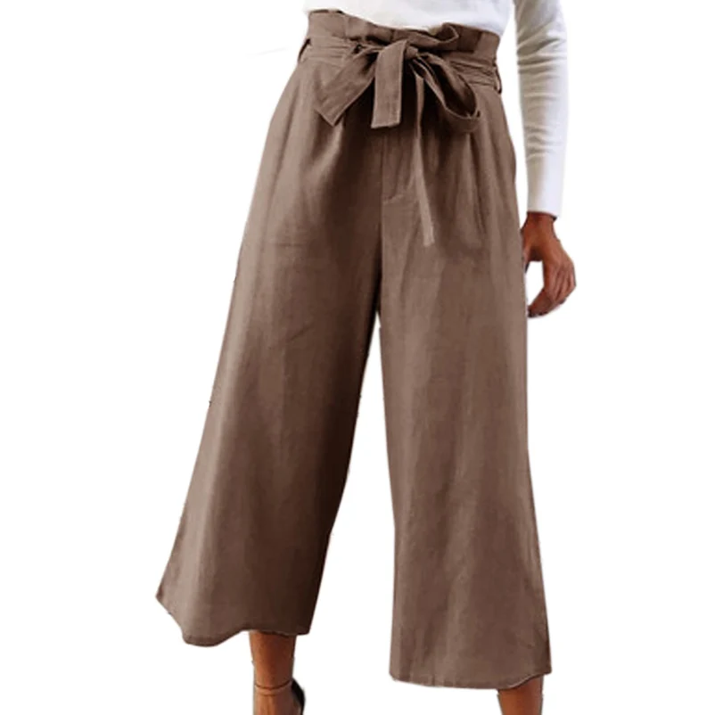 

Women Orange Wide Leg Chiffon Pants High Waist Tie Front Trousers Palazzo OL Elegant Pants Long Culottes Pants