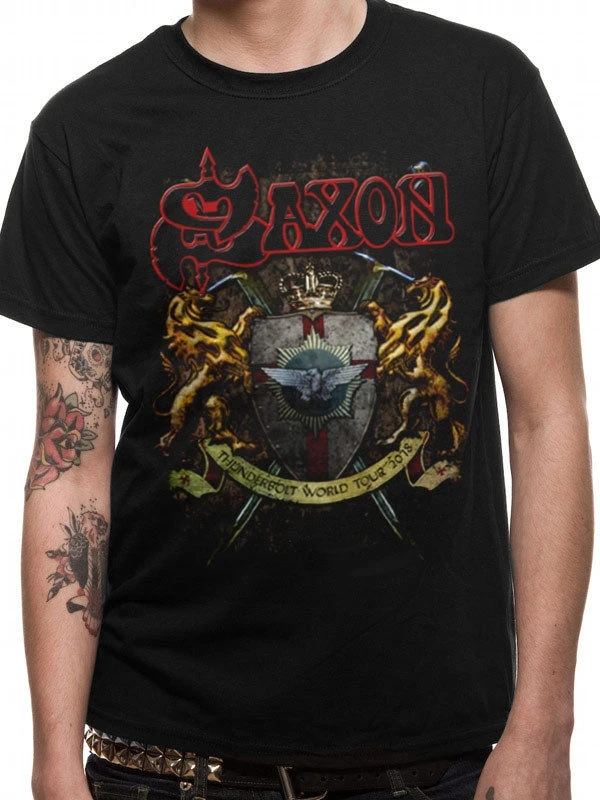 

Licensed Official Merchandise Saxon Thunderbolt World Tour 2019 T Shirt Printed T Shirts Short Sleeve Hipster Tee