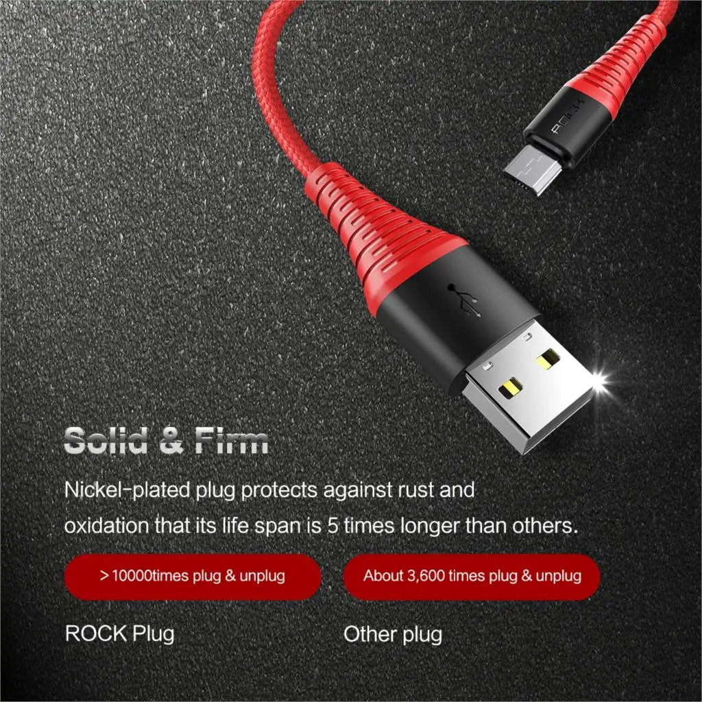 ROCK высокопрочный Micro USB кабель для samsung S6 S5 Xiaomi Redmi Note 4X нейлоновый кабель для синхронизации данных и быстрой зарядки в оплетке Microusb 120 см