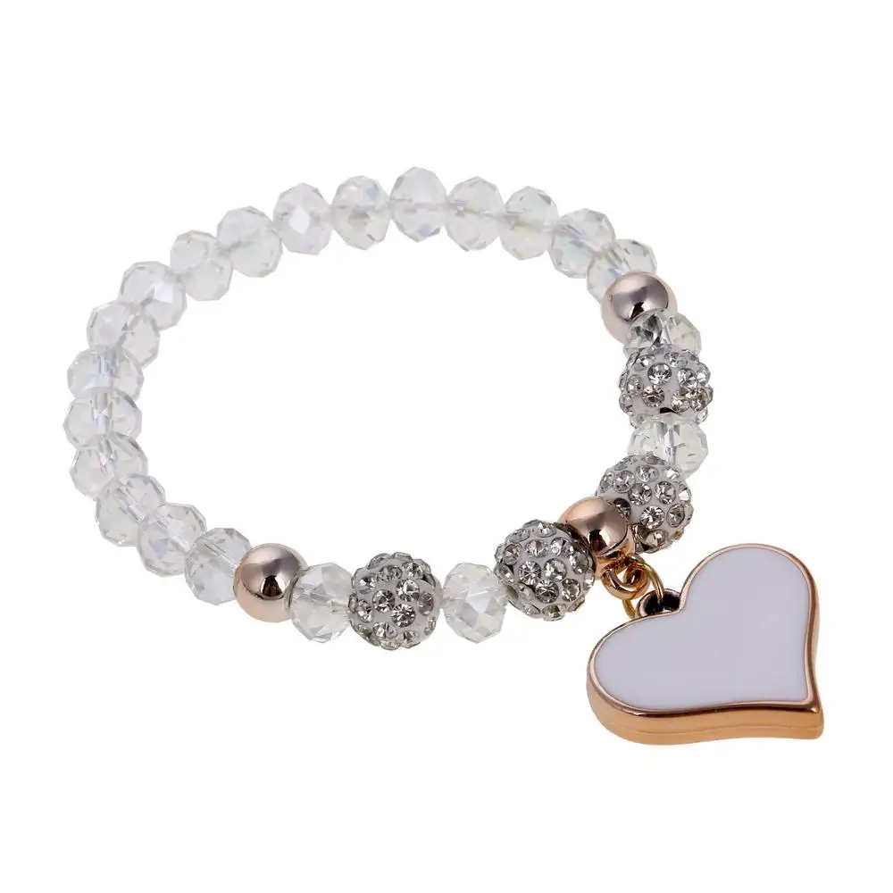 Модный известный бренд антиквариат оптом Романтический сердечный кулон хрустальные бусины браслет 6 цветов бусины браслеты для женщин - Окраска металла: white