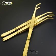 1 шт. 19,5 см золотые изогнутые щипцы для пинцета с удобной изогнутой ручкой, для медицинского, косметического, кулинарного, кухонного бара