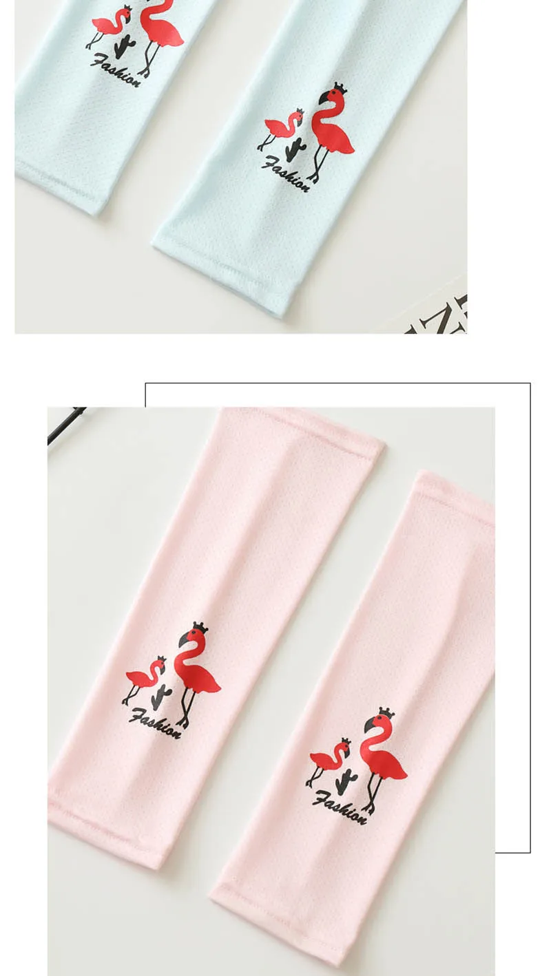 Летние Детские лед шелковые летняя ветровка для мальчиков/девушки мультфильм Фламинго пальцев длинные манжеты Arm комплекты спортивные