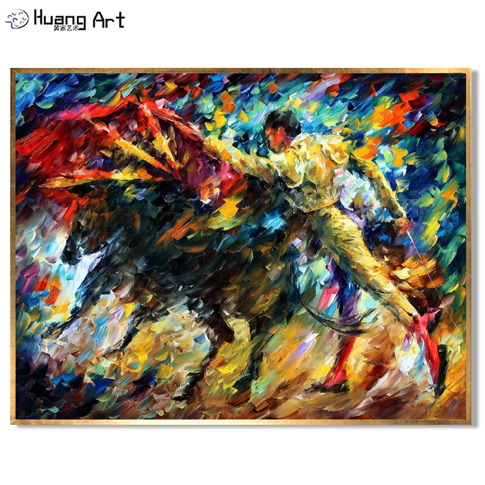 

Bullfighting Oil Painting Hand Painted Spain Warrior Painting Gladiator Landscape Spanish Bullfighter Picture for Home Decor