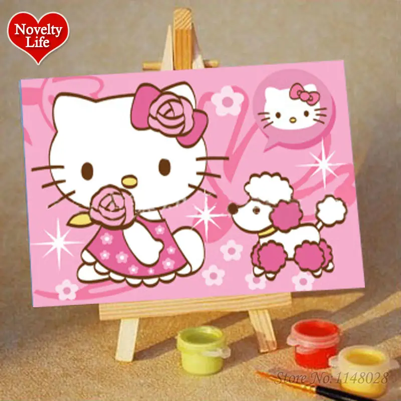 DIY маленькая Рамка Картина по номерам Kitty Cat Girl Дети Домашний декор холст картина