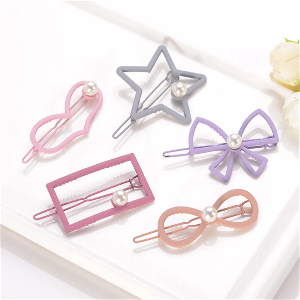 

1PC Candy Color Geometric Hairpins Women Girls Pearl Hair Clips Hollow Metal Hairpin Barrette Chic Hair Accessories dropshipping