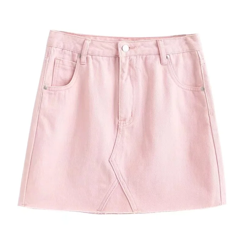 CAYA BOX Pink Jeans Skirt Shorts Candy Colors Short Porket Women Mini Denim Skirt 2017 Spring