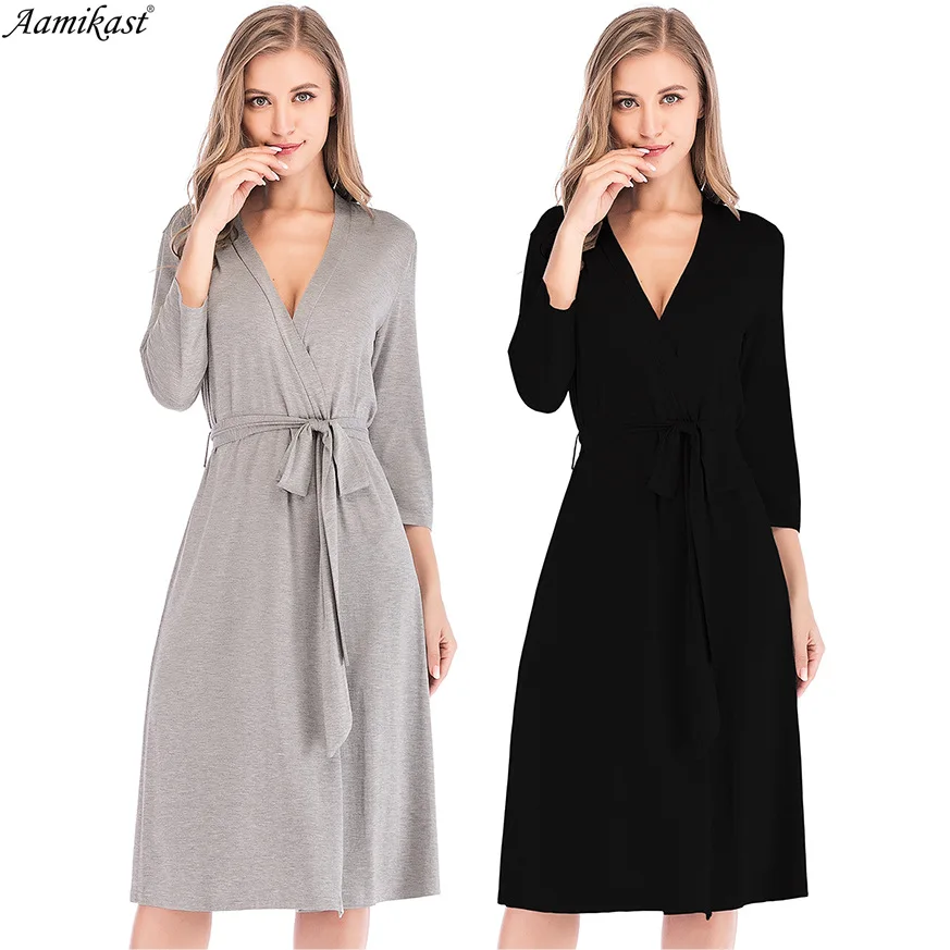 

2018 autumn and winter new women's V-neck loose comfortable pajamas simple women's home service nightgown