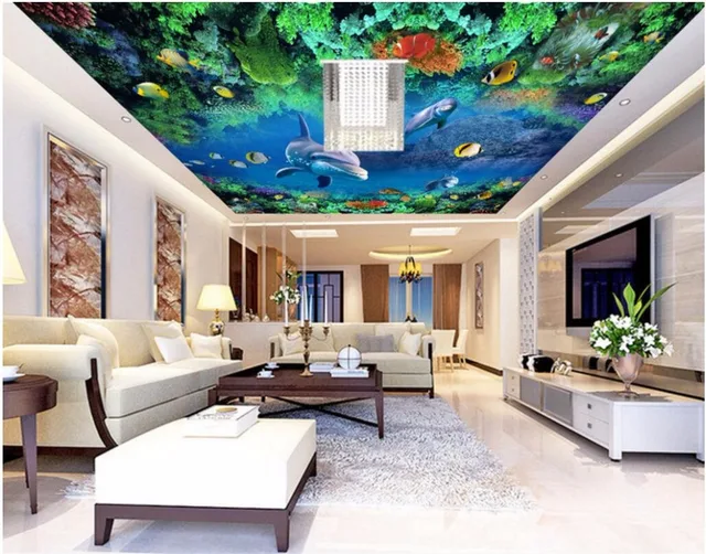Custom Photo Ceiling Murals Wall Paper Water World Dolphins C Custom Photo Ceiling Murals Wall Paper Water World Dolphins C Decor Painting