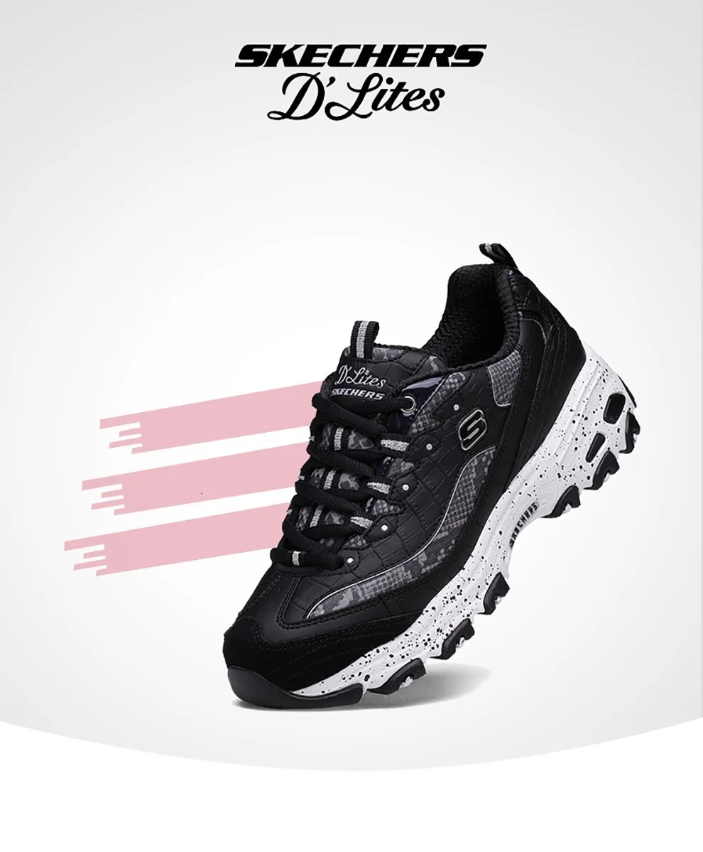 Skechers/Женская обувь; D'lites; удобные кроссовки на массивном каблуке; повседневная обувь на танкетке с вырезами; женская модная брендовая обувь; 66666054-BKW