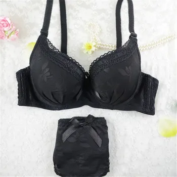 

Sexy Bralette Set Women Nice Solid 3/4 Cup Lace Bow Push Up Bras+Brief Knickers Lace Bra Set Candy Color Bras