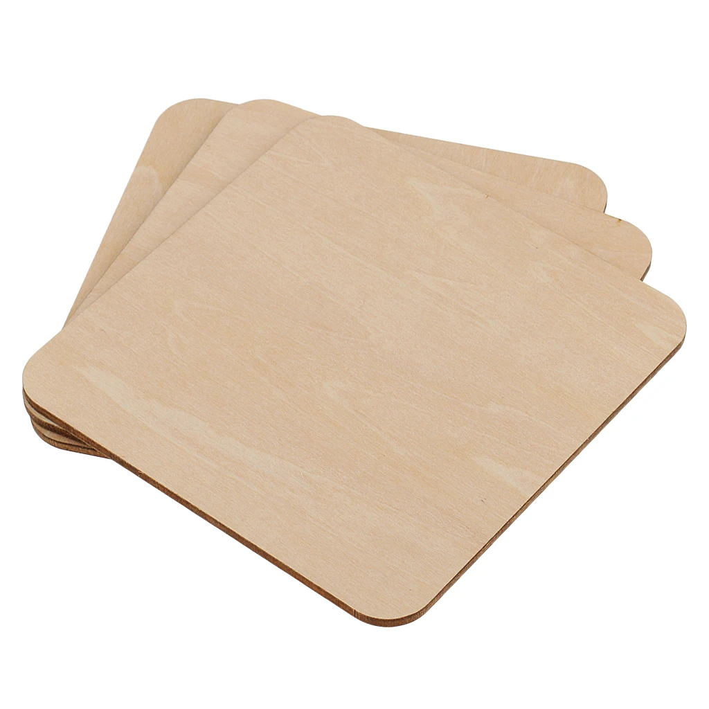 3 Sizes Square MDF Unfinished Wood Pieces Blank Plaque for DIY Craft Pyrography