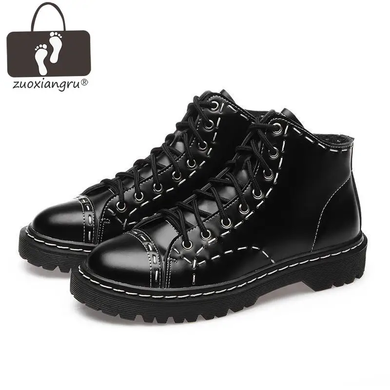 

Zuoxiangru Autumn Big Size Square Heel Round Toe Split Leather Men Ankle Boots For Men Low Heel Leather Short Boots