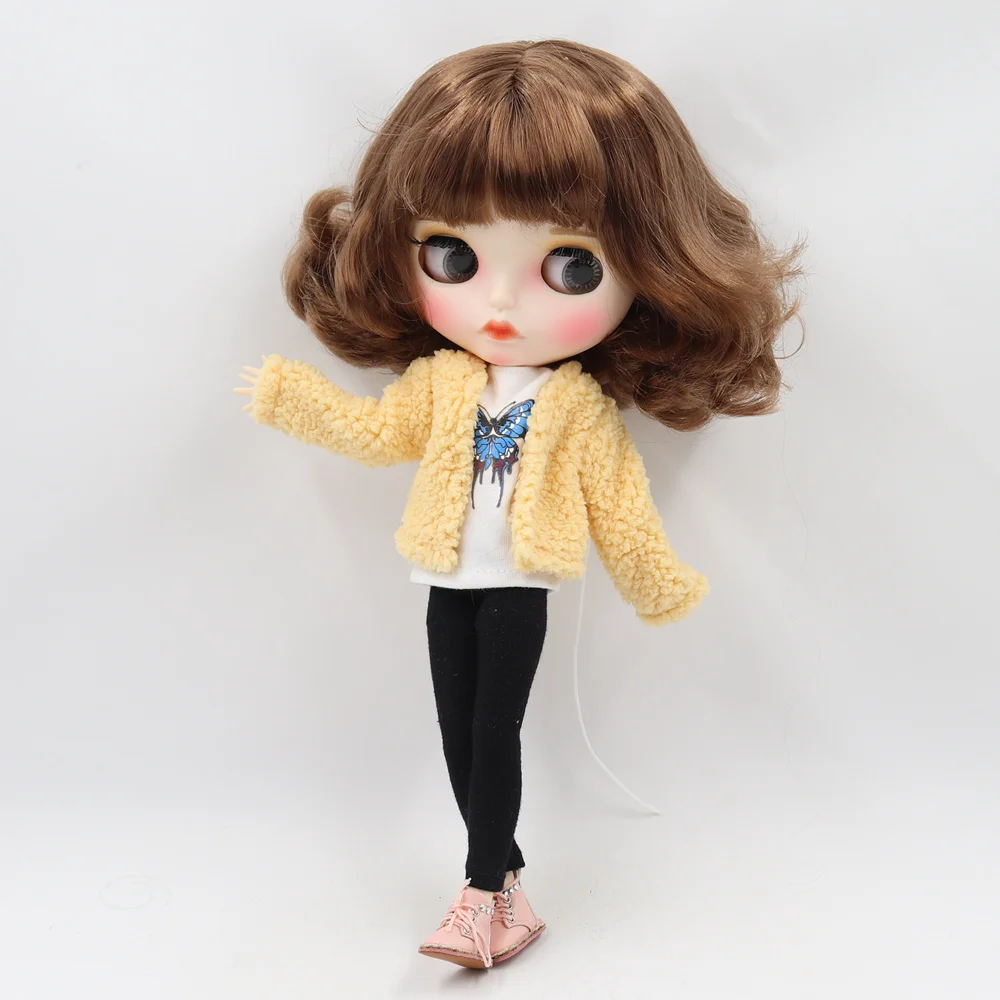 Одежда для 1/6 года, милая плюшевая куртка Blyth doll с белыми черными брюками с короткими рукавами, подарок для девочки, ледяная игрушка BJD