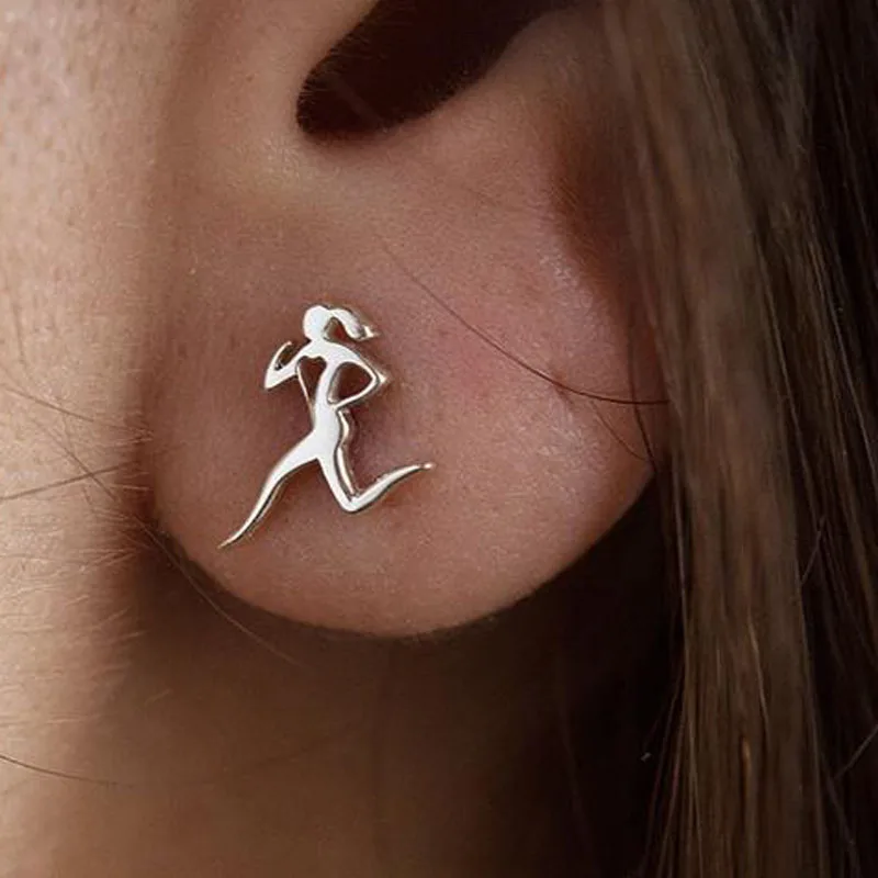 Personality Running Girl Stud Earrings For Women 2019 Brief Tiny Mini