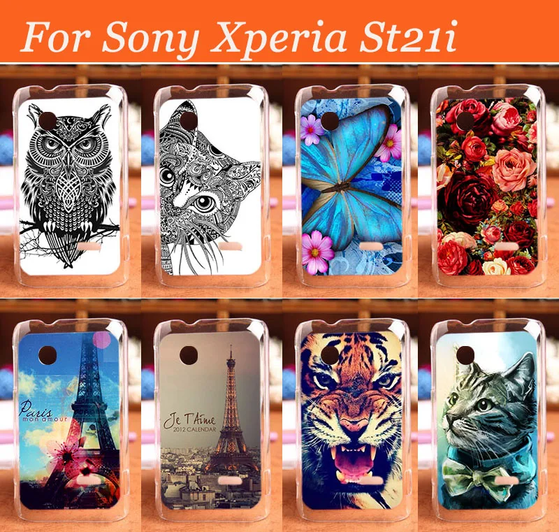 

Colorful DIY Painting Case For Sony Xperia Tipo ST21i Phone Protection Shell Bag For Sony St21i Cat Rose Butterfly Pattern