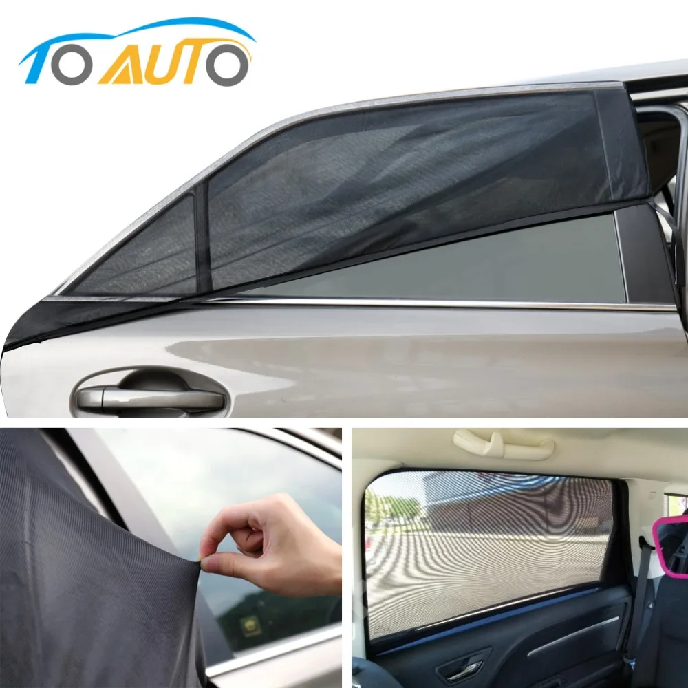 

2Pcs Car Side Window Sun Shade Mesh Fabric Sun Visor Shade Cover Shield UV Protector Black Auto Sunshade Curtain