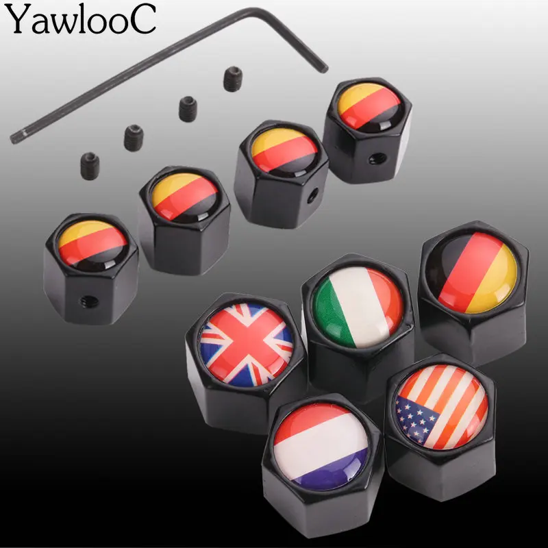 

4Pcs/Lot Flag Car Sport Logo Wheel Tire Valve Stem Air Caps Styling Stainless Steel For France USA Germany Italy Britain