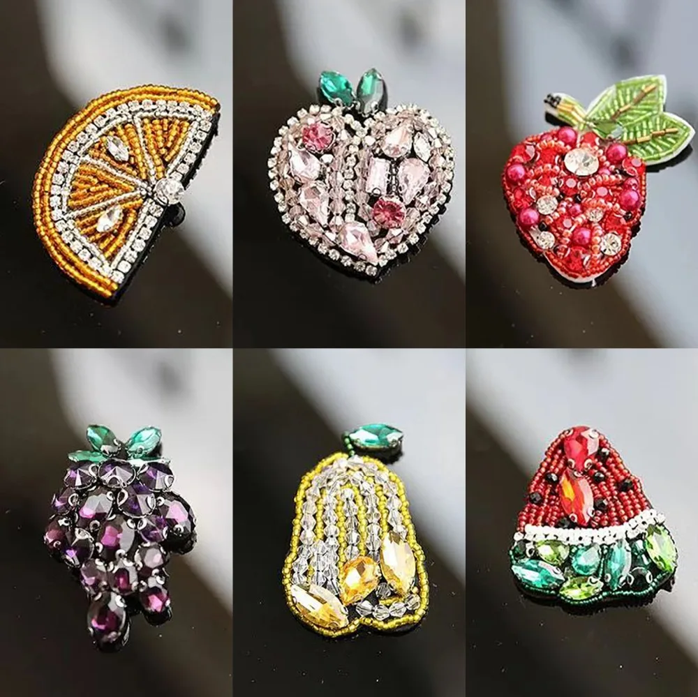 

Handmade Rhinestone beaded Patches Strawberry grape fruit Sew on Crystal pearl patch for clothing beading Applique cute patch