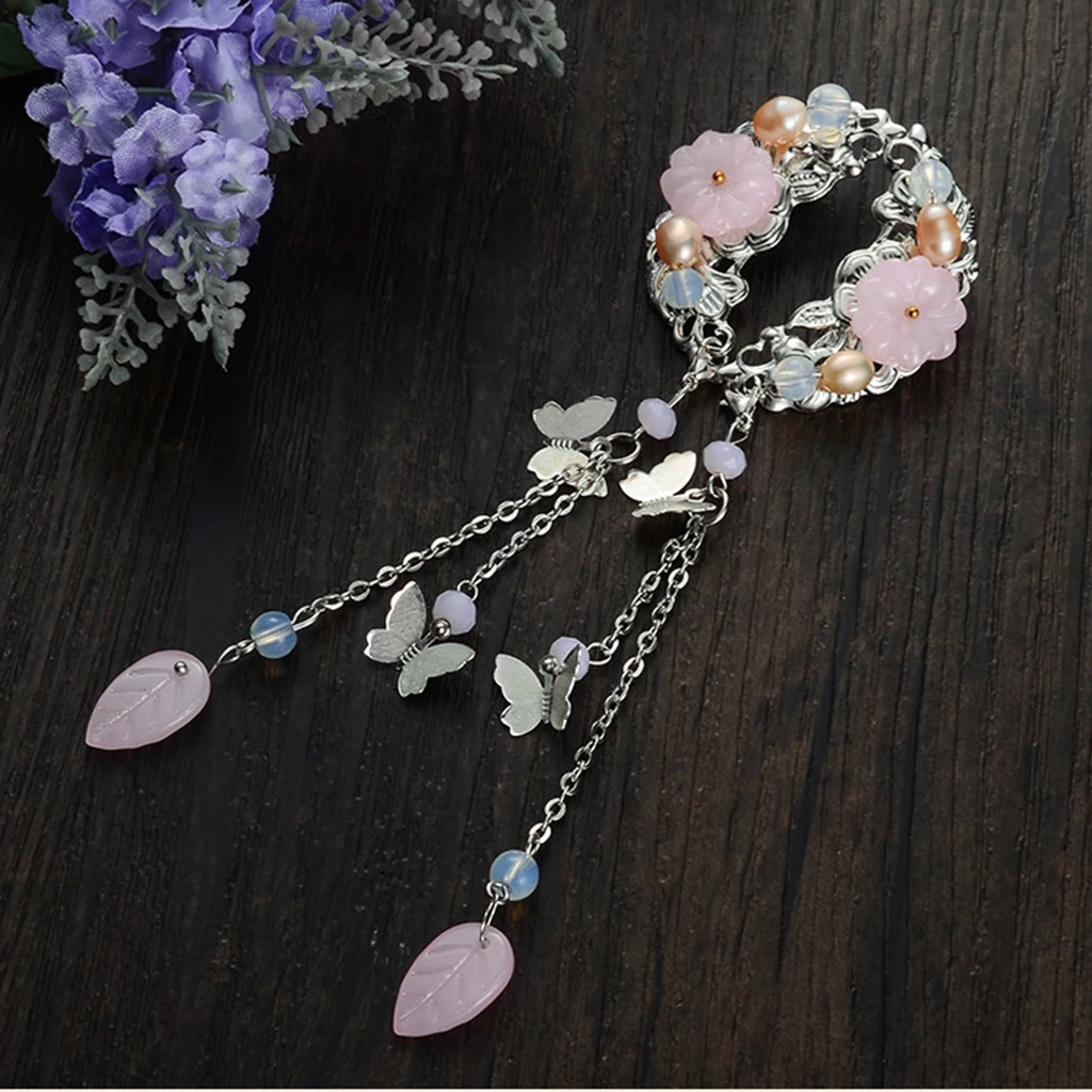 MagiDeal 1 Pair Ethnic Barrettes Hair Pin Chinese Cosplay Flower Tassel Clip