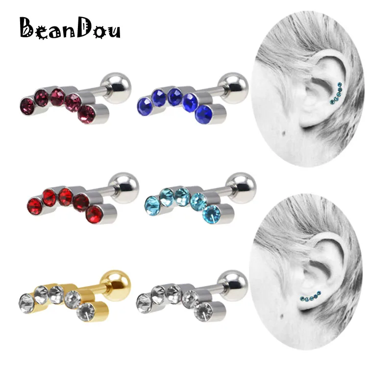 

2pcs multi-use cartilage earrings ear studs titanium crystal helix pendientes brincos fashion body piercing jewelry for women