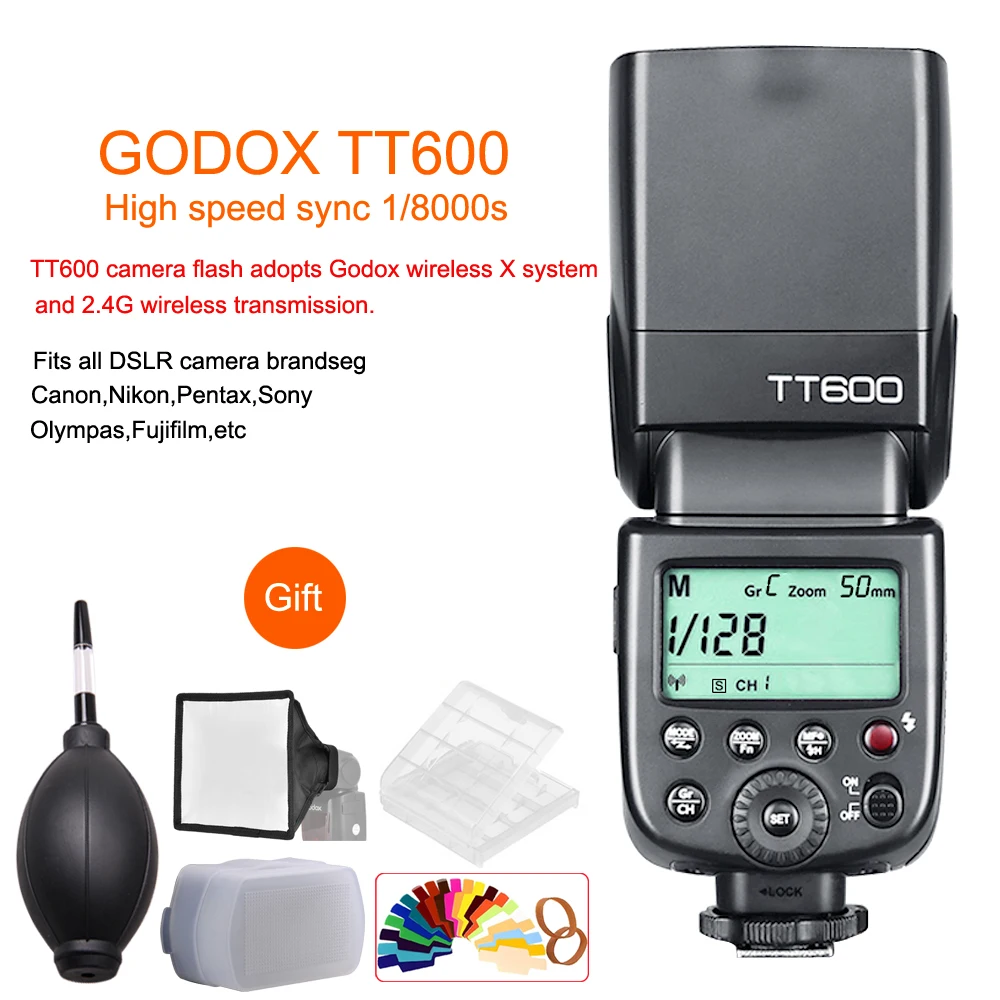 Беспроводная вспышка Godox TT600 2 4G GN60 Master/Slave для камеры Canon Nikon Sony Pentax Olympus Fujifilm Samsung
