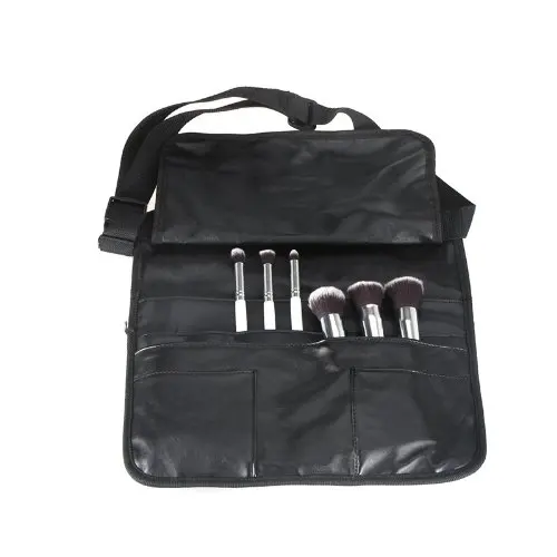 Professional PU Cosmetic Makeup Brush Bag with Artist Belt Strap Black