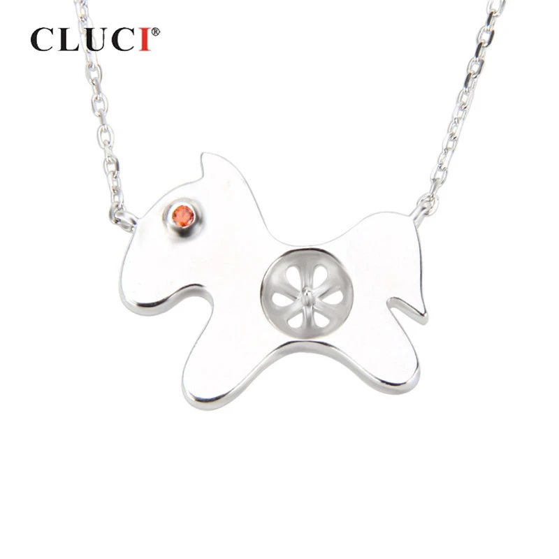 

CLUCI Серебро 925 лошадь кулон ожерелье ювелирные изделия для женщин 925 Серебряная подвеска с цирконием Омар пряжка ожерелье SN031SB