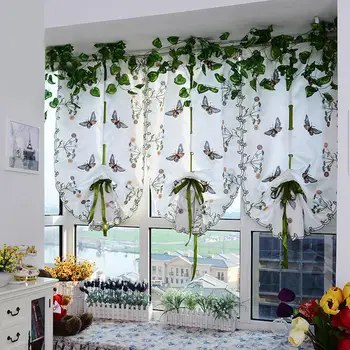 

Top sale 1PC Pastoral Tulle Butterflies Embroidered Window Roman Curtain for Living Room Balcony Tulle Roman Curtain home decor